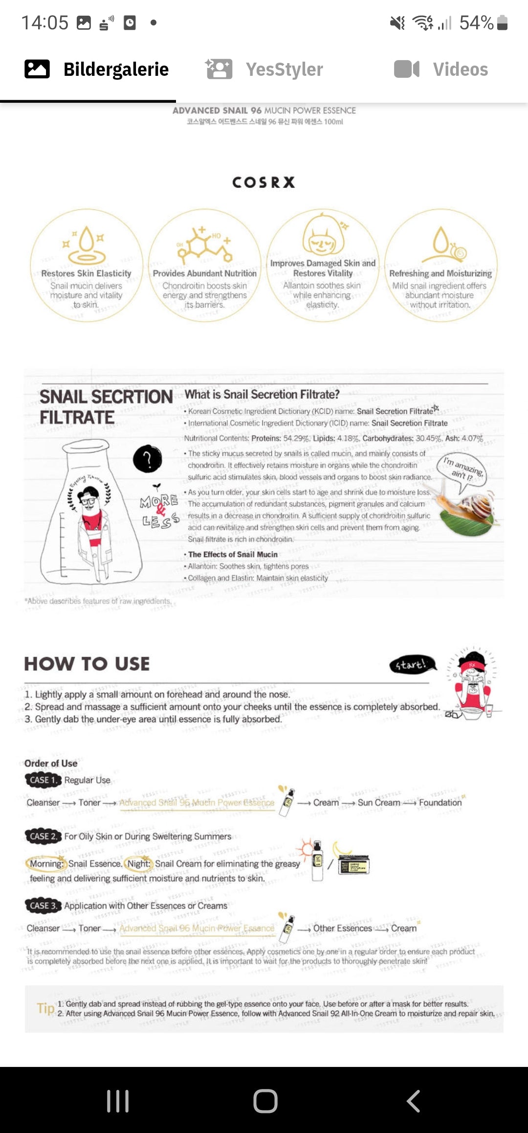 Cosrx Snail 96 Mucin Power Essence🔆 مصل الحلزون للبشرة الزجاجية وتوحيد لون البشرة وتجديد الخلايا